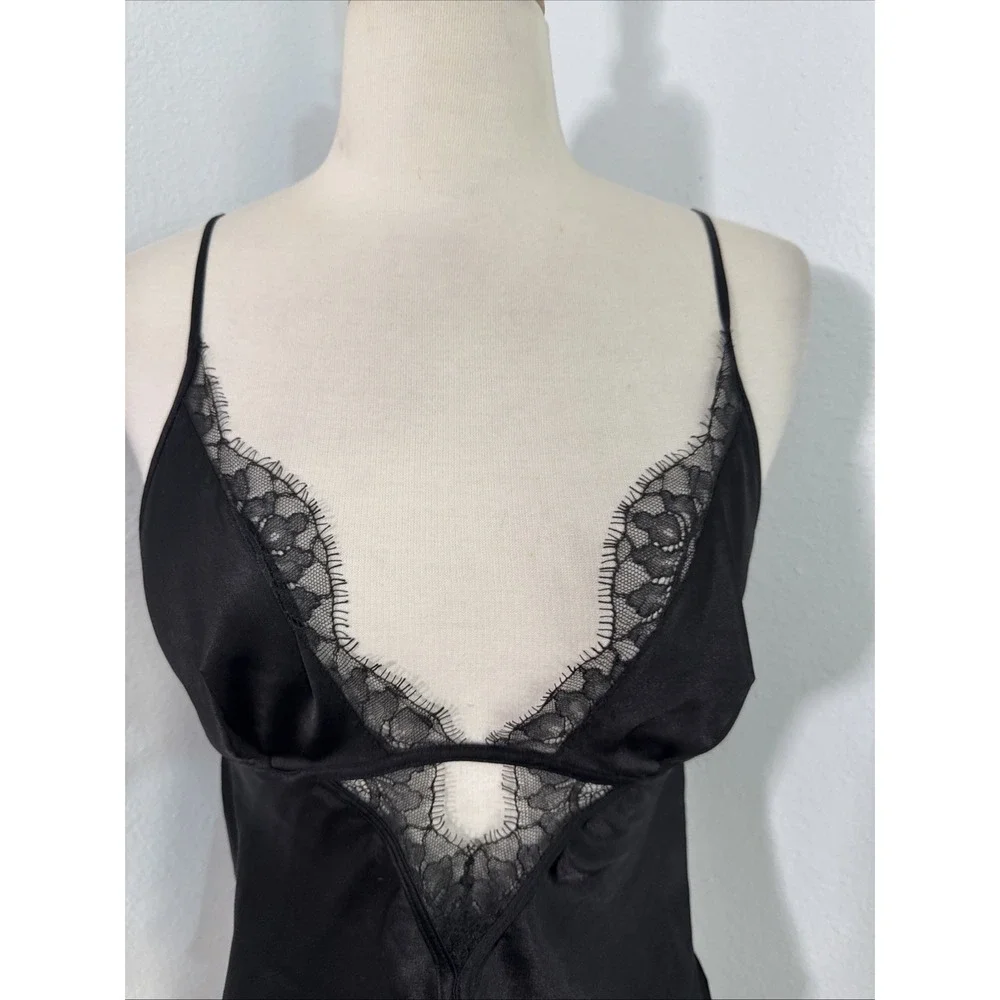 Victorias Secret Cami Top‎ Women S/P Black Satin Babydoll Lingerie Romantic Y2k